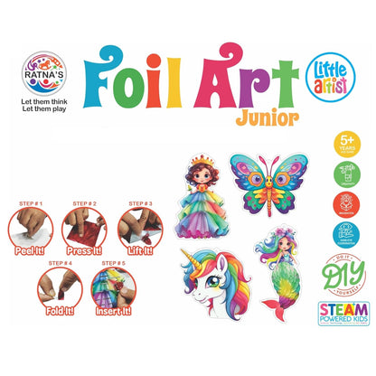 Arjoos | Junior Foil Art Kit - DIY Creative Activity Kit | STEAM Powered Art & Craft Activity | 3D Foil Art Designs , Foil Fun Craft Kits & Supplies | Birthday Gifts for Kids  - Age - 5+Years