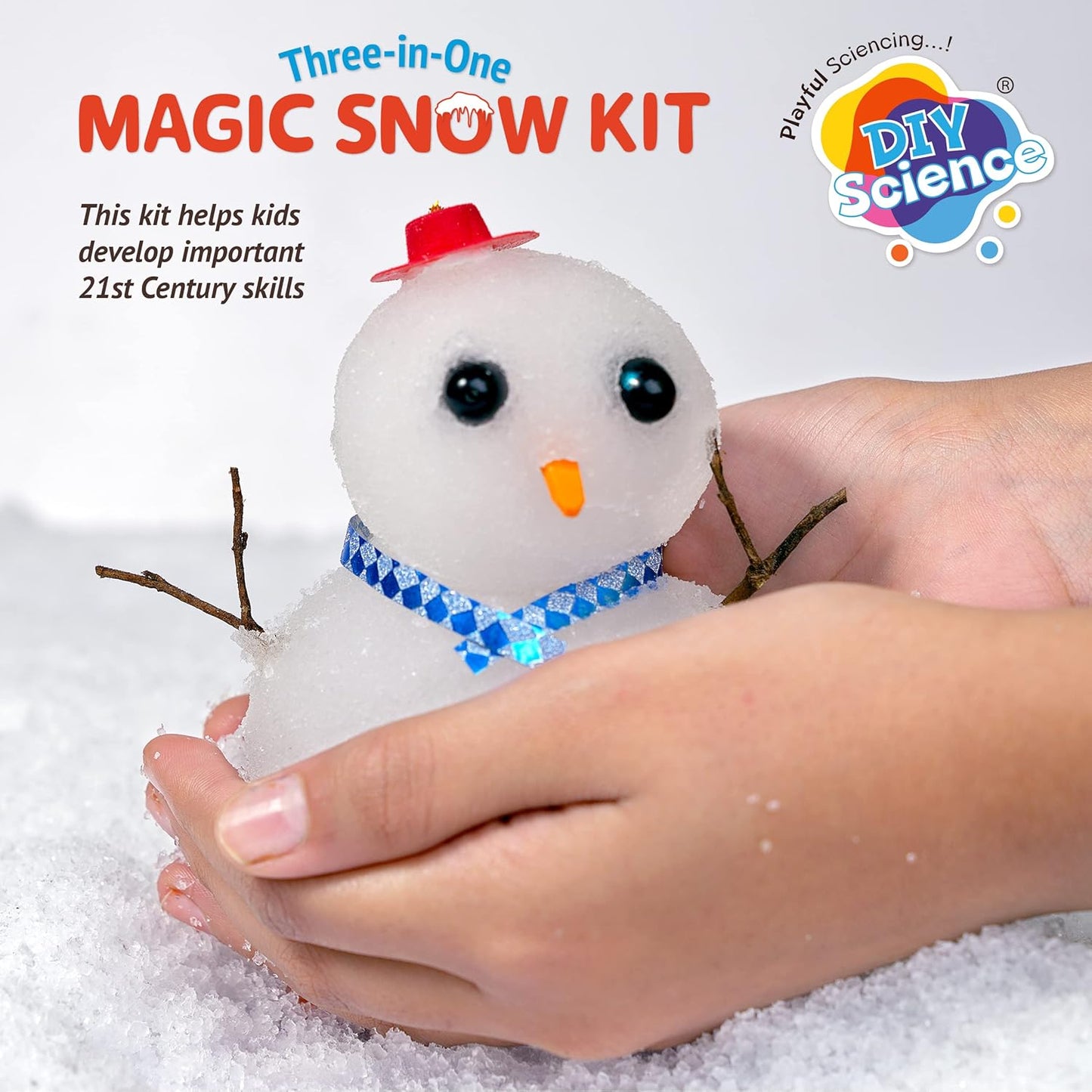 Arjoos | Magic Snow Kit (3-in-1) | 950+ Foil Sticker | Instant Snow, Magically Grows to 2500% | Dry & Fluffy, Fine & Mouldable, Colourful Snow 12+ Colours, Make Snowman, Christmas Decoration | Birthday Gift For Kids - Ages - 3+ ( Safe for Kids )