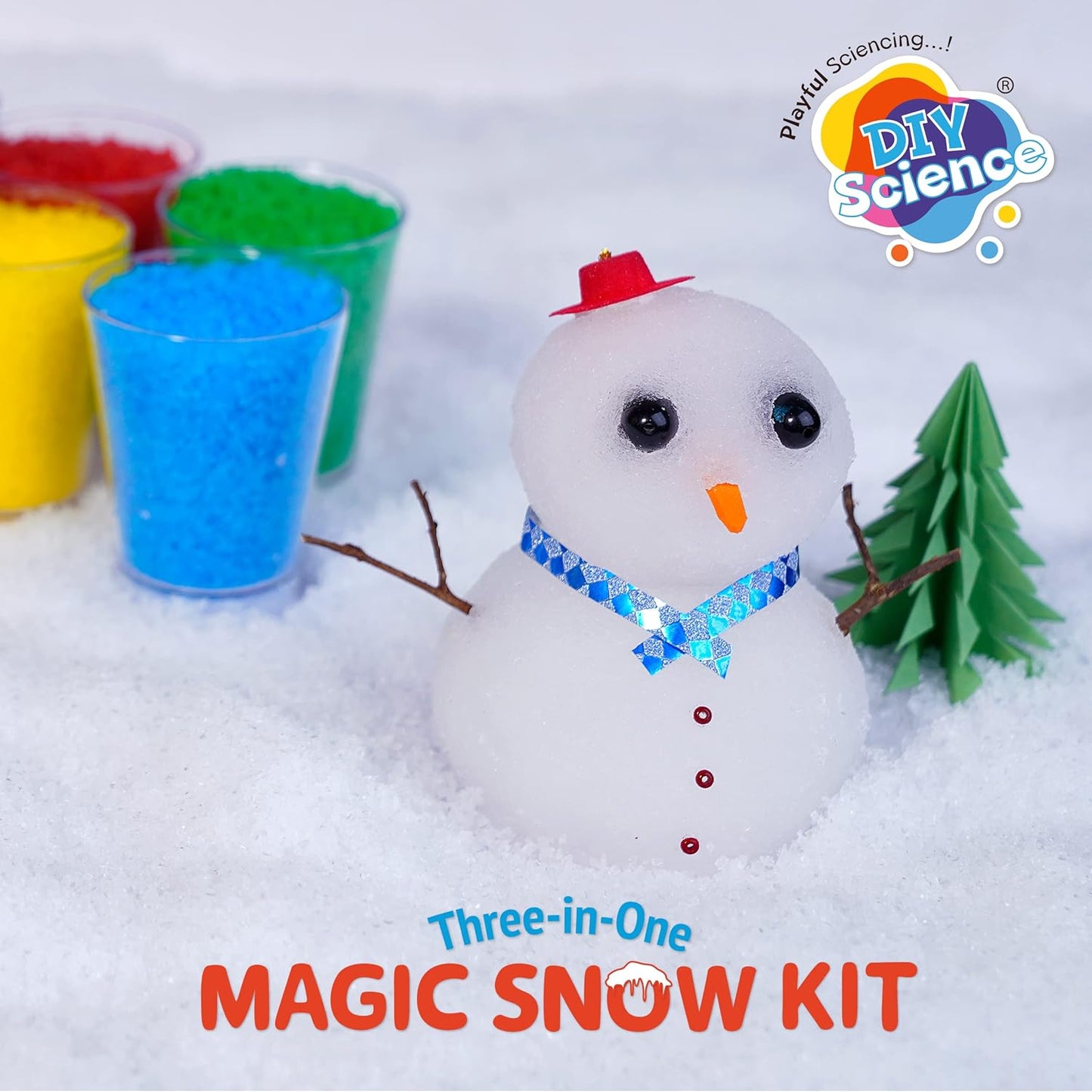 Arjoos | Magic Snow Kit (3-in-1) | 950+ Foil Sticker | Instant Snow, Magically Grows to 2500% | Dry & Fluffy, Fine & Mouldable, Colourful Snow 12+ Colours, Make Snowman, Christmas Decoration | Birthday Gift For Kids - Ages - 3+ ( Safe for Kids )