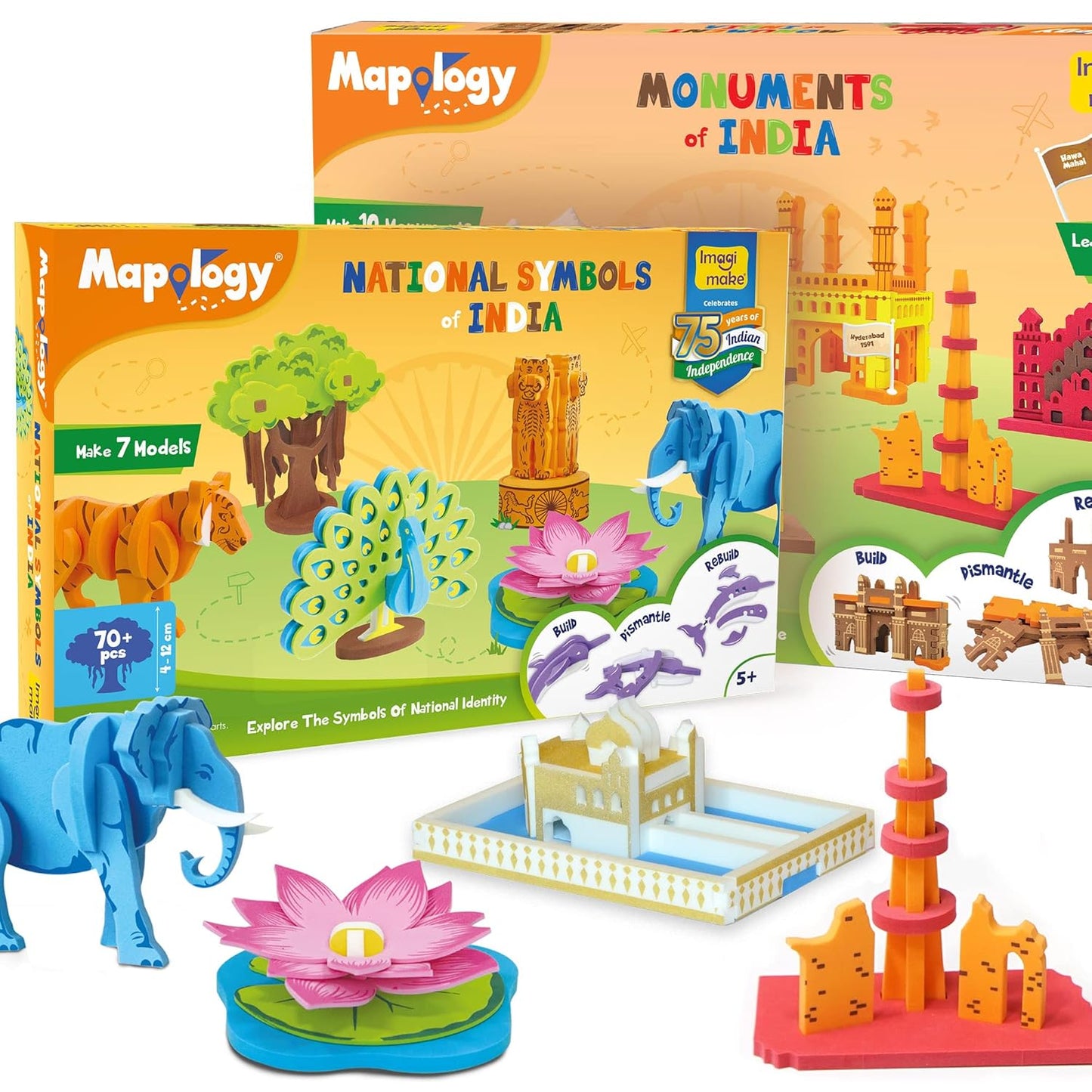 Arjoos | Mapology - National Symbols & Monuments of India | Educational & Construction Based Activity Kit | Puzzles for Kids for Age 5 Years+ | Best Gift for Boys & Girls | Toy for Boys and Girls