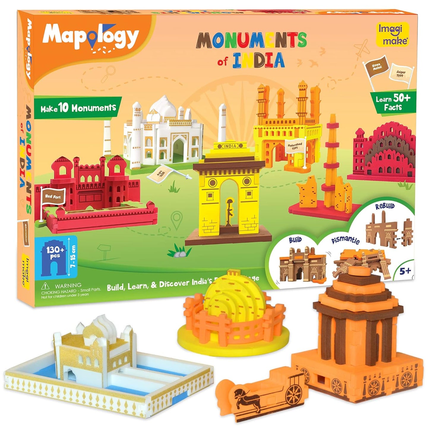 Arjoos | Mapology - National Symbols & Monuments of India | Educational & Construction Based Activity Kit | Puzzles for Kids for Age 5 Years+ | Best Gift for Boys & Girls | Toy for Boys and Girls