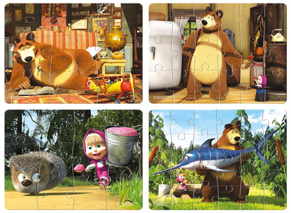 Arjoos | Frank Masha and The Bear - A Set of 4 Jigsaw Puzzle for Kids Above 3+ Years - Fun & Challenging Brain Booster Games - for Focus and Memory | Both Boys and Girls