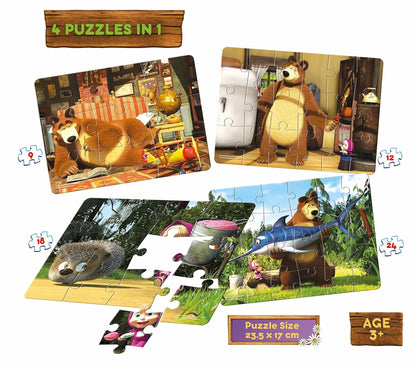 Arjoos | Frank Masha and The Bear - A Set of 4 Jigsaw Puzzle for Kids Above 3+ Years - Fun & Challenging Brain Booster Games - for Focus and Memory | Both Boys and Girls