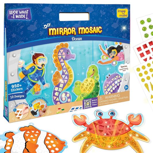 Arjoos | Mirror Mosaic : Ocean - Mess Free Diy | 950+ Foil Sticker | Mosaic Craft Kit ,  Travel Toys For Girls | Birthday Gift For Kids - Ages - 3+