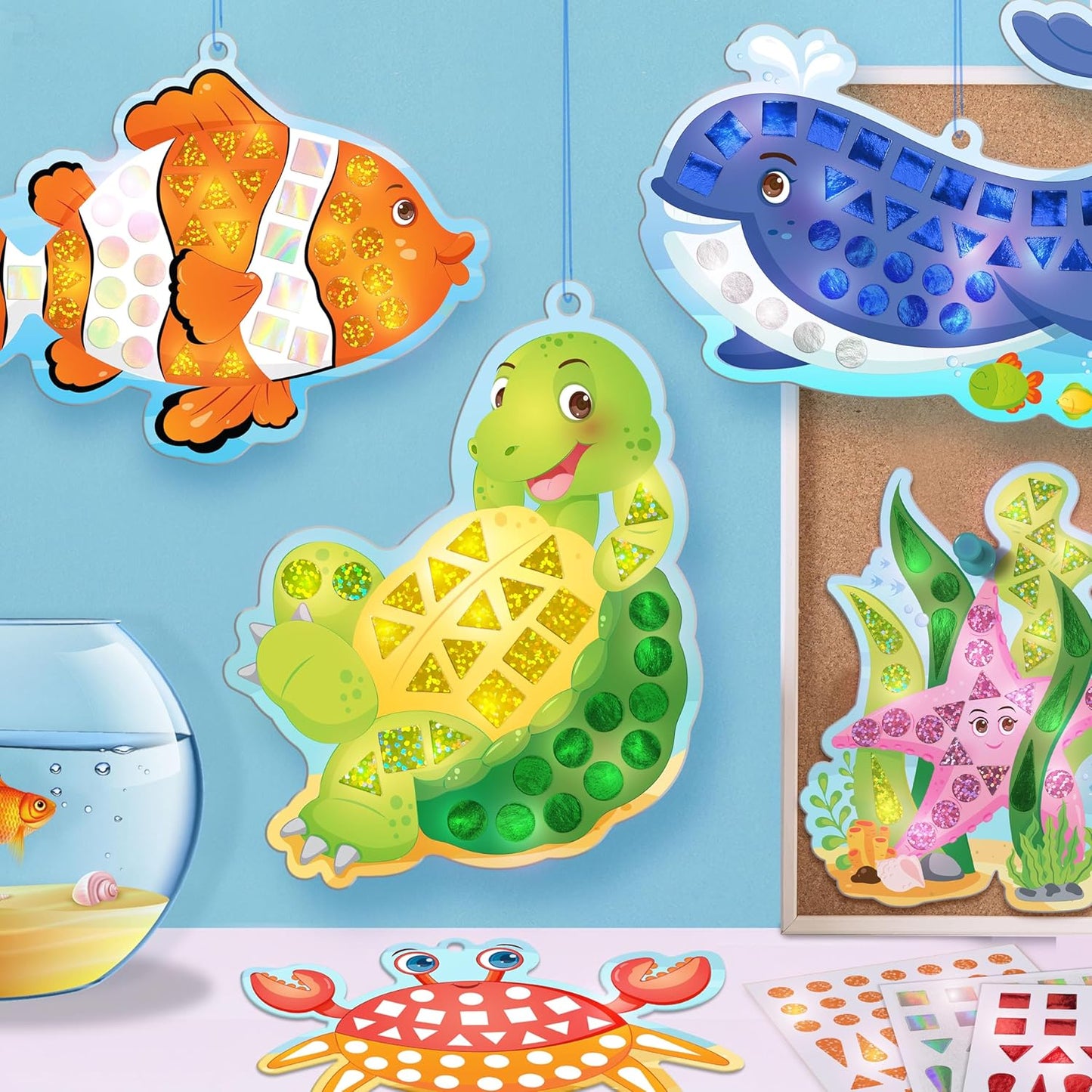 Arjoos | Mirror Mosaic : Ocean - Mess Free Diy | 950+ Foil Sticker | Mosaic Craft Kit ,  Travel Toys For Girls | Birthday Gift For Kids - Ages - 3+