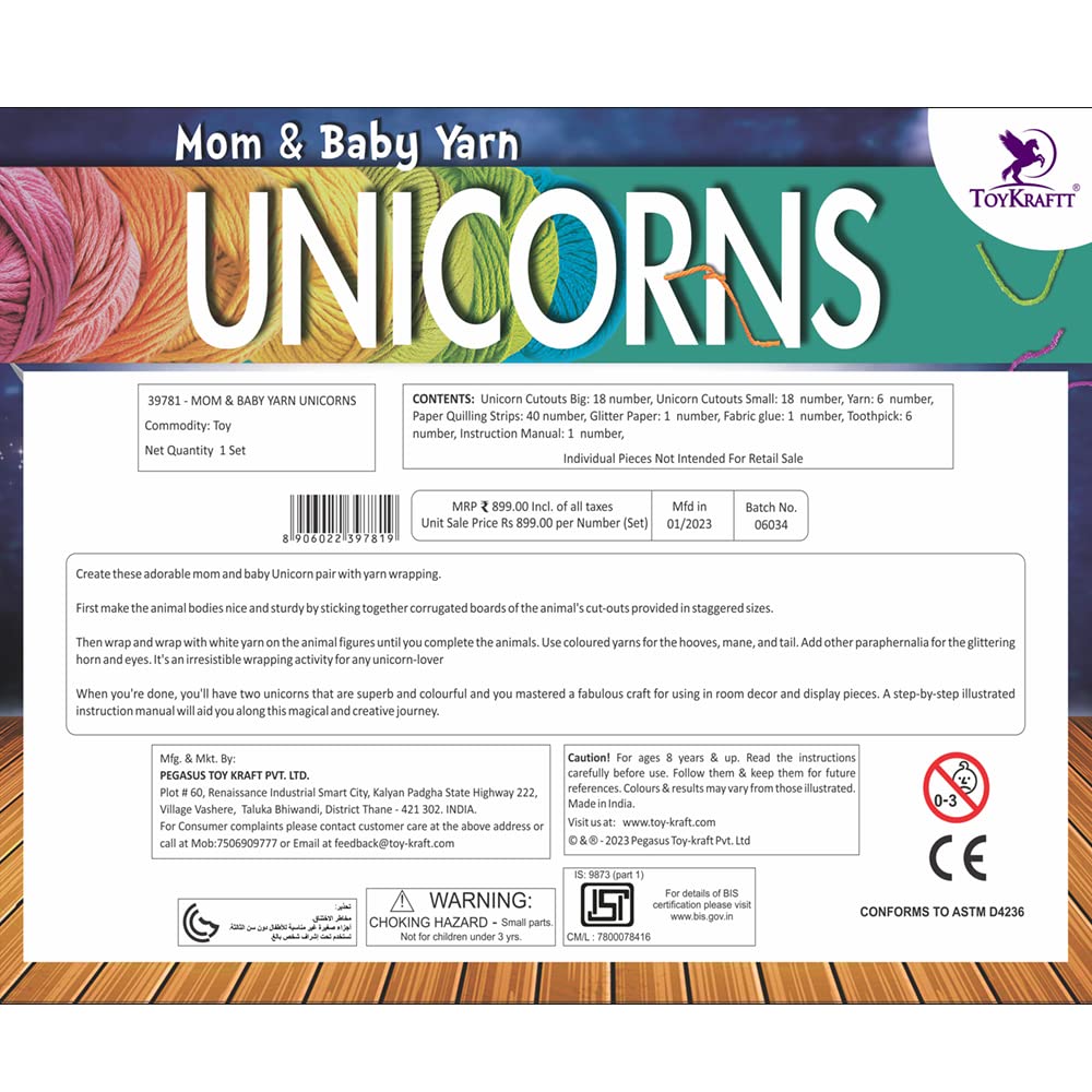 Arjoos | Mom and Baby Yarn Unicorns - Unicorn Toy | Art and Craft Set for Girls | Games for Girls Age 8 to12 Craft | Birthday Gifts for Kids  - Age - 8+Years