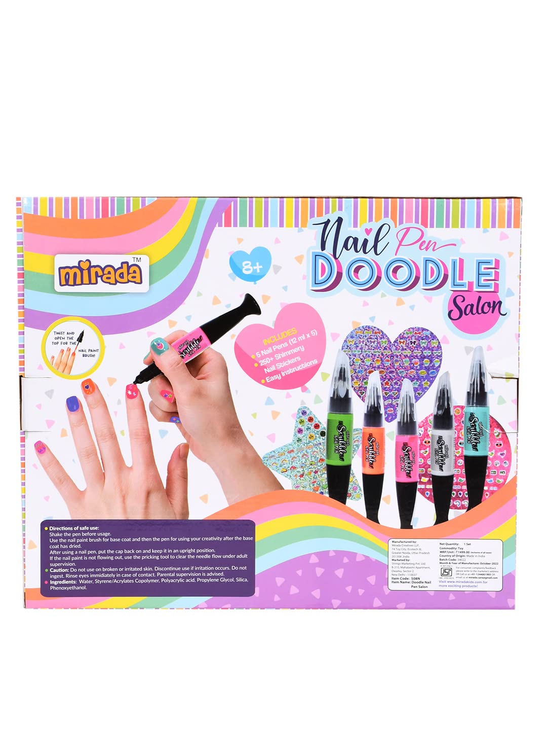 Arjoos | Nail Pen Salon Doodle |  Nail Art Kit for Girls | Includes 5 Scribble Nail Pens & 250 Stickers | Birthday Gifts for Girls - Age - 8+Years