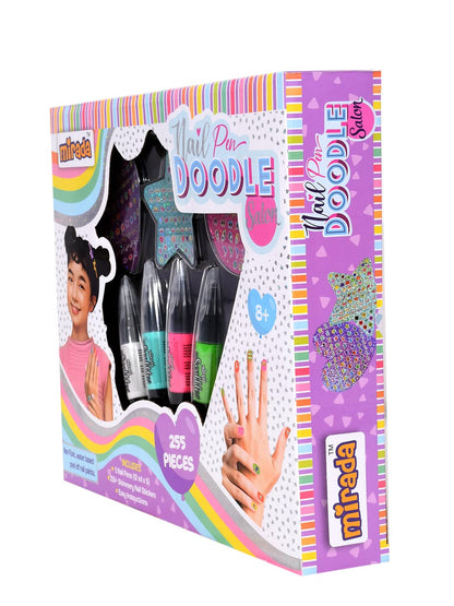 Arjoos | Nail Pen Salon Doodle |  Nail Art Kit for Girls | Includes 5 Scribble Nail Pens & 250 Stickers | Birthday Gifts for Girls - Age - 8+Years