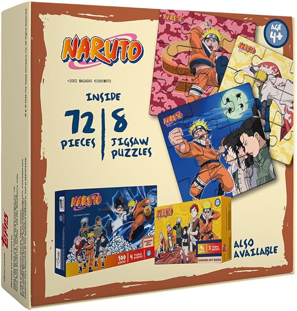 Arjoos | 8 in 1 - Topps Naruto Jigsaw Puzzles (72 pieces) | For both boys and girls | Jigsaw Naruto Puzzle | suitable for both kids (4-10 years) and adults.