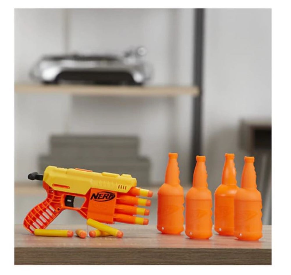 Arjoos | Nerf Fang QS-4 Targeting Set | 13-Piece Alpha Strike Set Includes Toy Blaster | 4 Half-Targets | and 8 Official Elite Foam Darts (Multicolour) | Ages 8+ | Toys | Multicolour