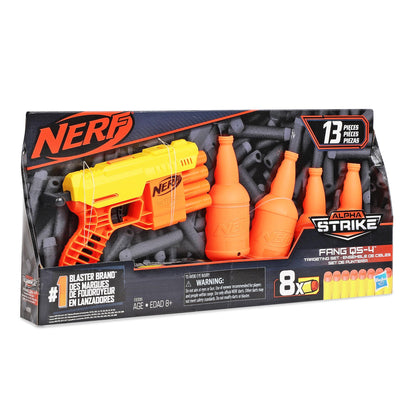 Arjoos | Nerf Fang QS-4 Targeting Set | 13-Piece Alpha Strike Set Includes Toy Blaster | 4 Half-Targets | and 8 Official Elite Foam Darts (Multicolour) | Ages 8+ | Toys | Multicolour