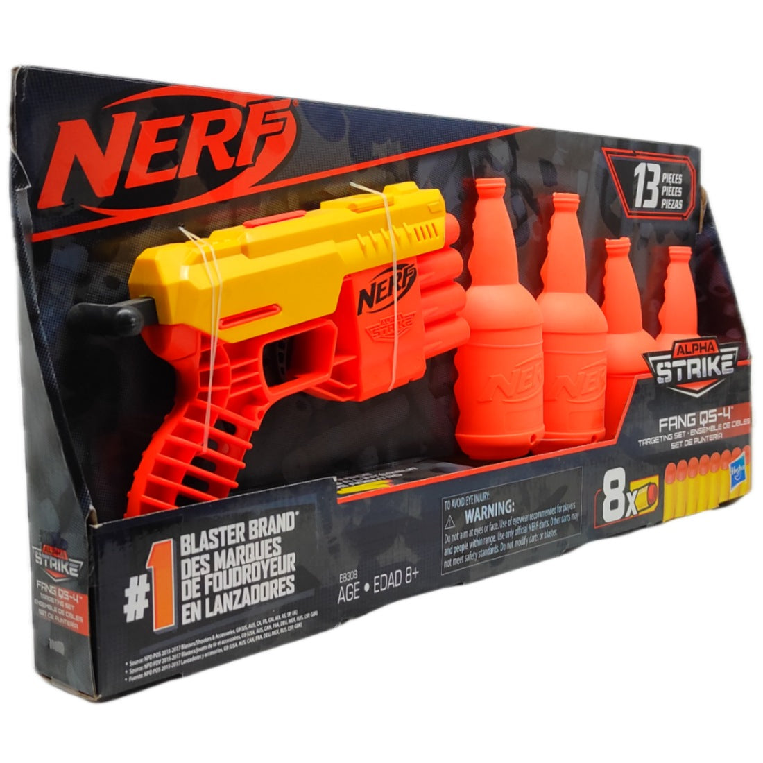 Arjoos | Nerf Fang QS-4 Targeting Set | 13-Piece Alpha Strike Set Includes Toy Blaster | 4 Half-Targets | and 8 Official Elite Foam Darts (Multicolour) | Ages 8+ | Toys | Multicolour