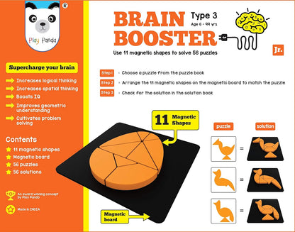 Arjoos | Play Panda Brain Booster Set 3 (junior) - 56 puzzles designed to boost intelligence - with Magnetic shapes, Magnetic board, Puzzle book and Solution book | Toy for Boys and Girls