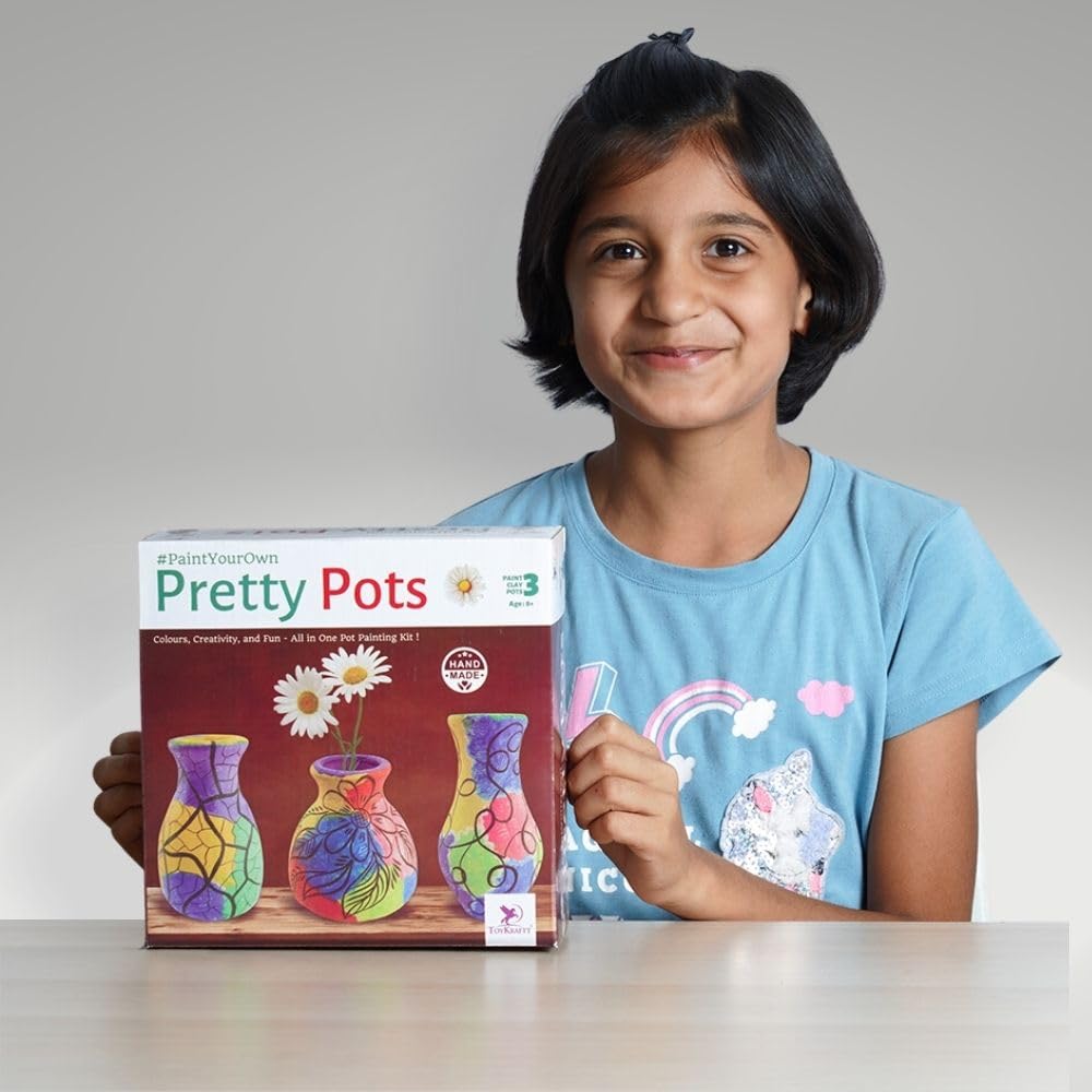 Arjoos | Pot Painting kit for Kids | Art and Craft Kit | Paint Your Own Pretty Pots for Birthday and Return Gifts | Birthday Return Gift for Boys & Girls - Age - 8+Years , Multicolour