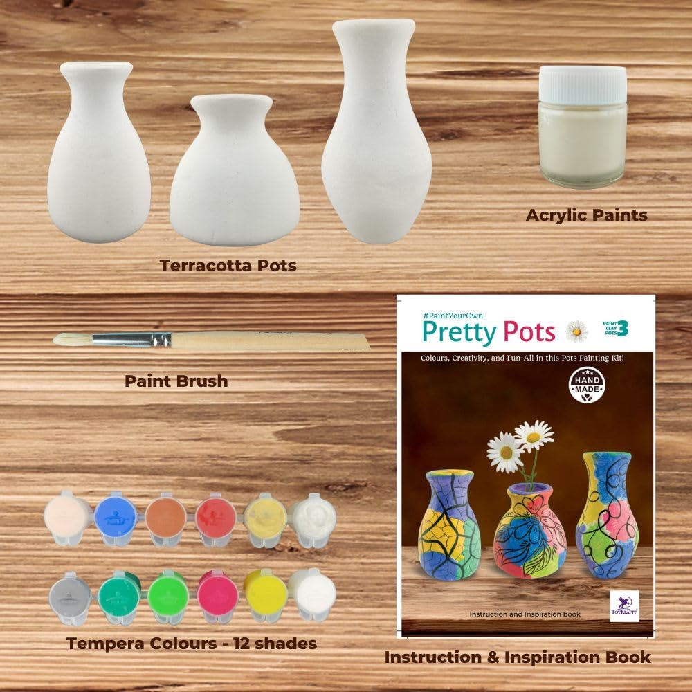 Arjoos | Pot Painting kit for Kids | Art and Craft Kit | Paint Your Own Pretty Pots for Birthday and Return Gifts | Birthday Return Gift for Boys & Girls - Age - 8+Years , Multicolour