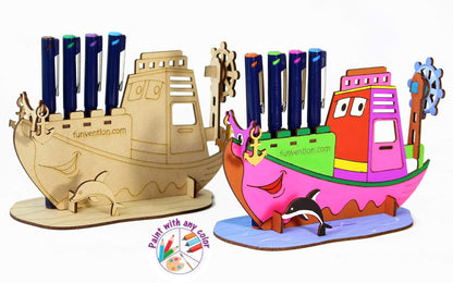 Arjoos | Ship Pen Stand - 3D Colouring Model | 3D Mechanical Do IT Yourself Toy | STEM Learning 3D Puzzle Toy -Art, Colouring and Painting Kit  | Birthday Gifts for Kids  - Age - 5+Years