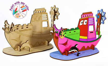 Arjoos | Ship Pen Stand - 3D Colouring Model | 3D Mechanical Do IT Yourself Toy | STEM Learning 3D Puzzle Toy -Art, Colouring and Painting Kit  | Birthday Gifts for Kids  - Age - 5+Years