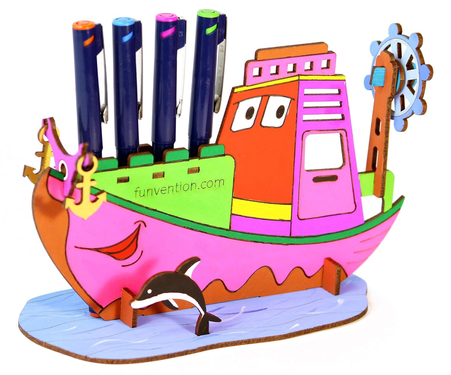 Arjoos | Ship Pen Stand - 3D Colouring Model | 3D Mechanical Do IT Yourself Toy | STEM Learning 3D Puzzle Toy -Art, Colouring and Painting Kit  | Birthday Gifts for Kids  - Age - 5+Years