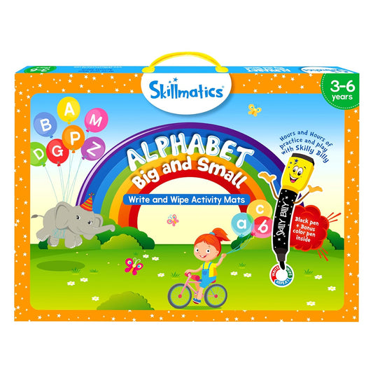 Arjoos | Skillmatics Educational Game - Alphabet Big and Small | Reusable Activity Mats with 2 Dry Erase Markers | Gifts for Ages 3 to 6 | Toys for Kids | Both Boys and Girls