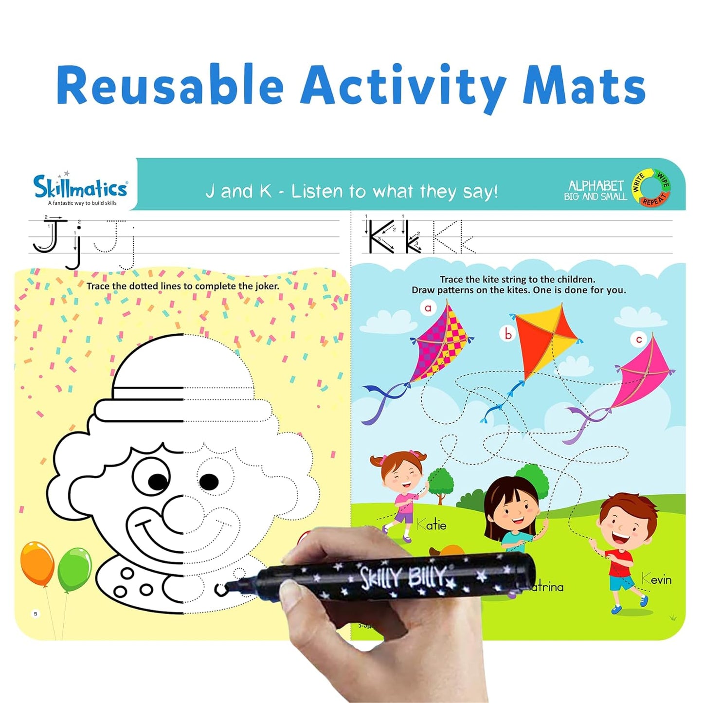 Arjoos | Skillmatics Educational Game - Alphabet Big and Small | Reusable Activity Mats with 2 Dry Erase Markers | Gifts for Ages 3 to 6 | Toys for Kids | Both Boys and Girls