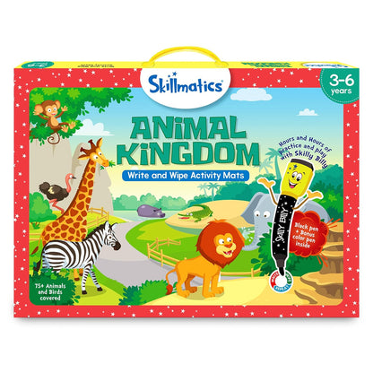 Arjoos | Skillmatics Educational Game - Animal Kingdom | Reusable Activity Mats with 2 Dry Erase Markers | Gifts for Ages 3 to 6 | Multicolour | Both Boys and Girls