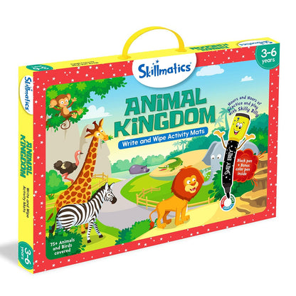 Arjoos | Skillmatics Educational Game - Animal Kingdom | Reusable Activity Mats with 2 Dry Erase Markers | Gifts for Ages 3 to 6 | Multicolour | Both Boys and Girls