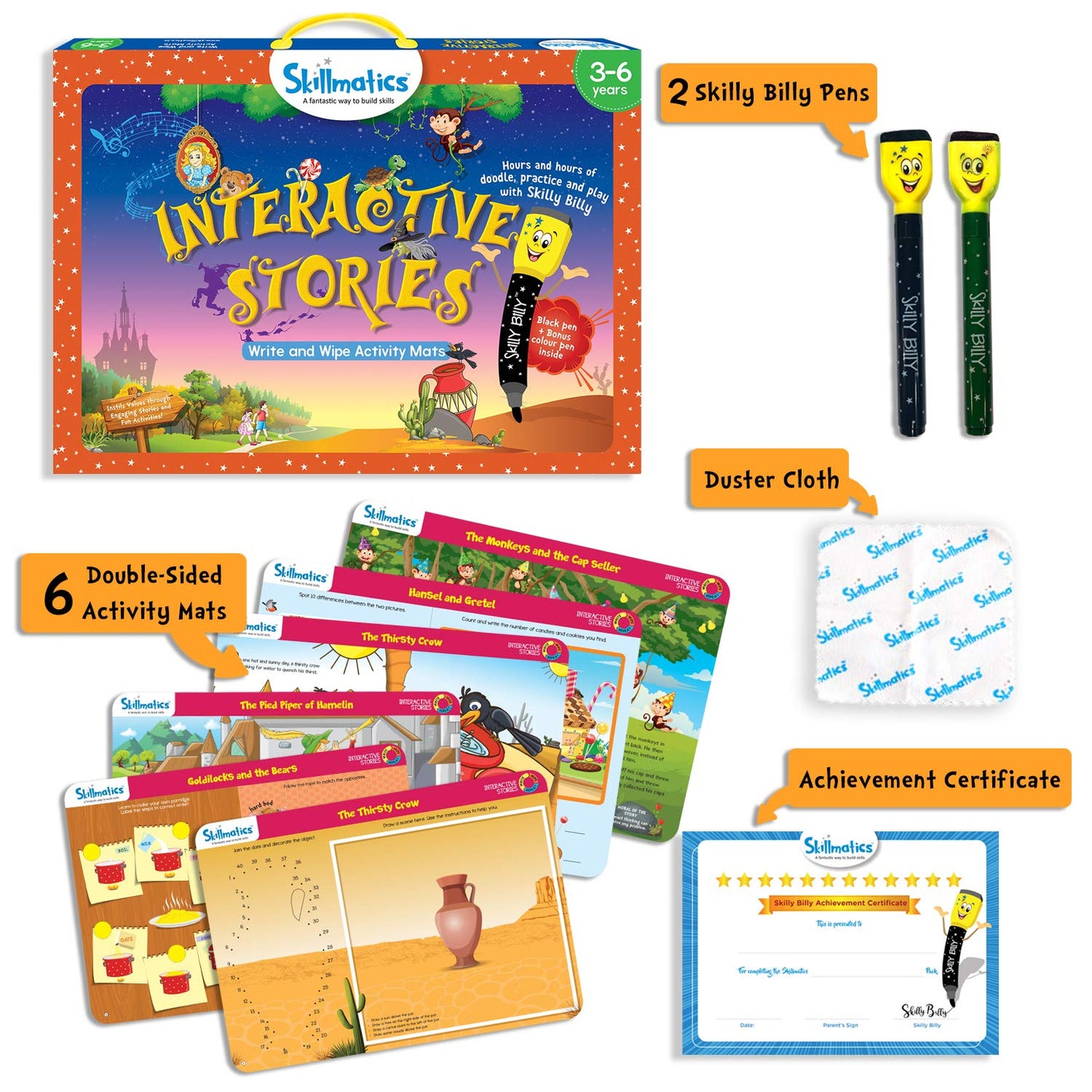 Arjoos | Skillmatics Educational Game-Interactive Stories | Reusable Activity Mats With 2 Dry Erase Markers | Gifts For Ages 3 To 6 | Multicolour | Both Boys and Girls