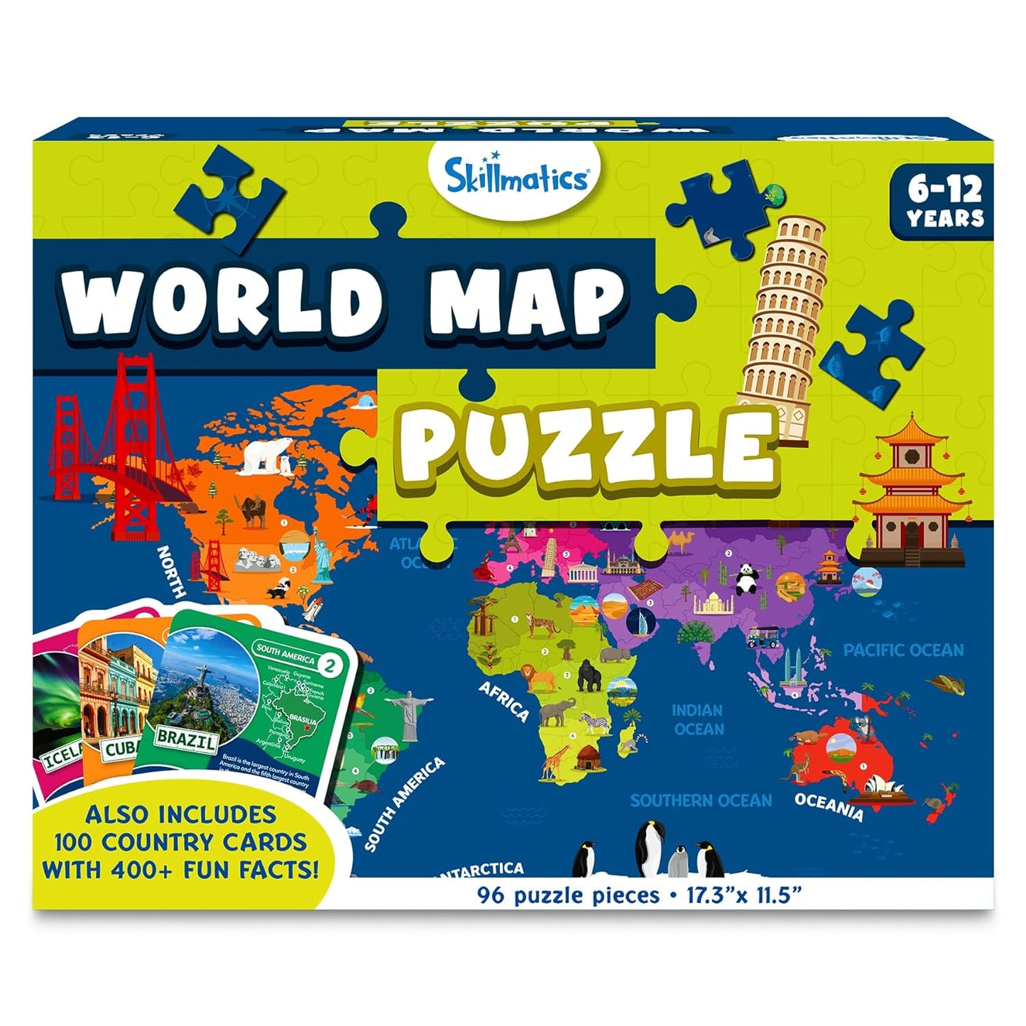 Arjoos | Skillmatics World Map Puzzle - 96 Piece Jigsaw Puzzle | Educational Toy, Geography for Kids | 400+ Facts | Gifts for Boys & Girls | Ages 6 to 12 years