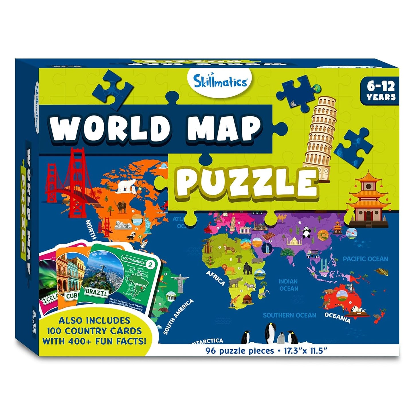 Arjoos | Skillmatics World Map Puzzle - 96 Piece Jigsaw Puzzle | Educational Toy, Geography for Kids | 400+ Facts | Gifts for Boys & Girls | Ages 6 to 12 years