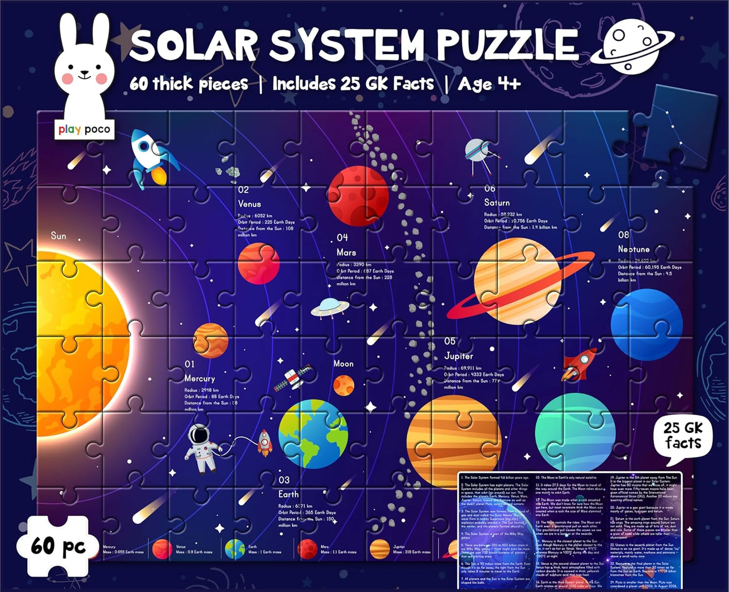 Arjoos | Solar System Puzzle -60 Piece Floor Puzzle | Educational Puzzle - Learn About Planets - Birthday Gift for Boys & Girls - ( Ages - 4+ )