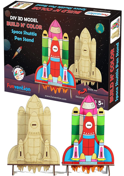 Arjoos | Space Shuttle Pen Stand - 3D Colouring Model | 3D Mechanical DIY Toy | STEM Learning 3D Puzzle Toy -Art, Colouring and Painting Kit  | Birthday Gifts for Kids  - Age - 5+Years