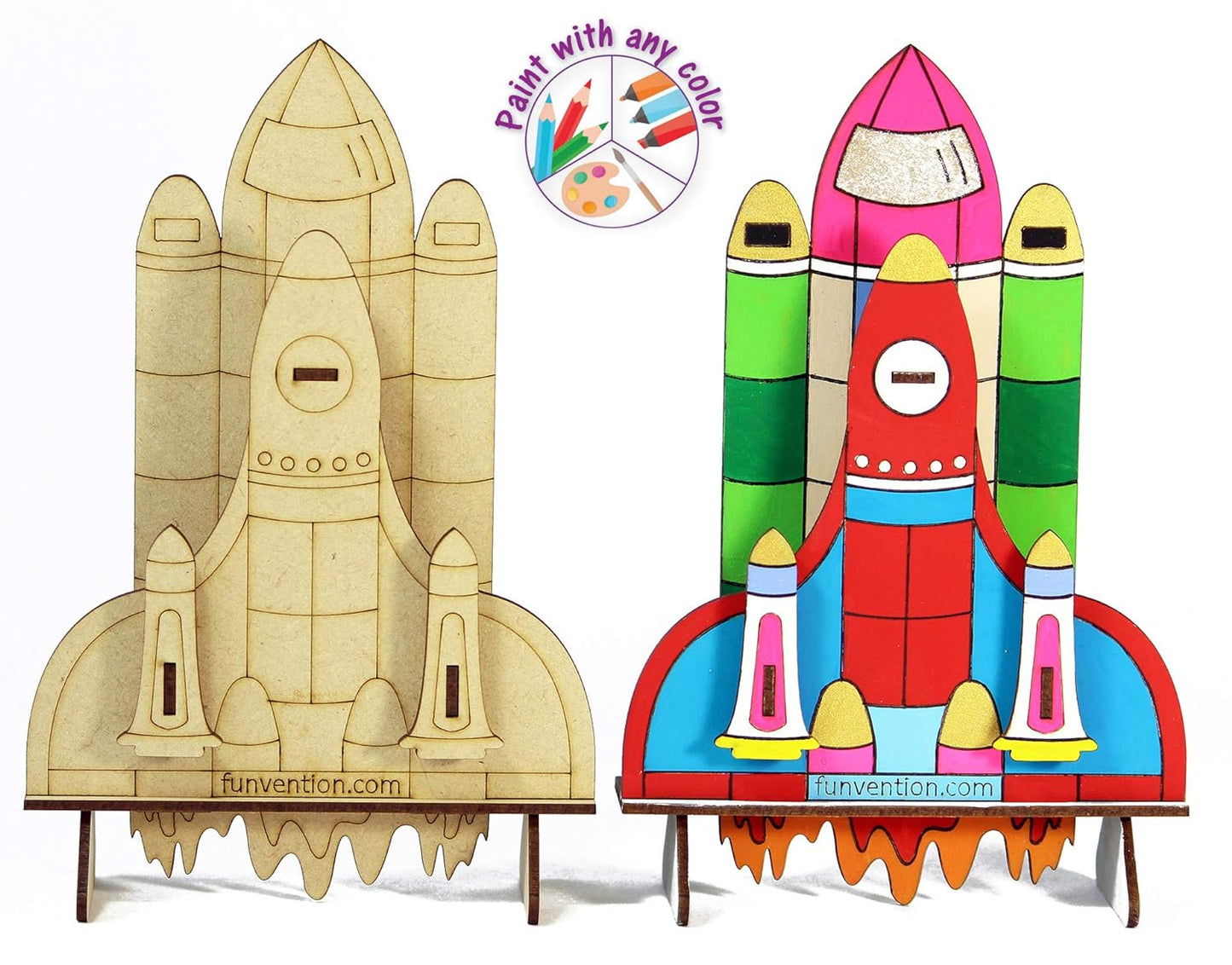 Arjoos | Space Shuttle Pen Stand - 3D Colouring Model | 3D Mechanical DIY Toy | STEM Learning 3D Puzzle Toy -Art, Colouring and Painting Kit  | Birthday Gifts for Kids  - Age - 5+Years