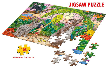 Arjoos | The Jungle Book Jigsaw Puzzle (108 Pieces)  | Fun & Challenging Brain Booster Games|  Engaging Puzzle for Focus and Memory - Birthday Gift for Boys & Girls - ( Ages - 6+ )