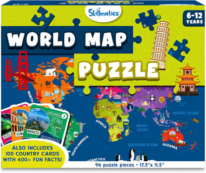 Arjoos | World Map Puzzle - 96 Piece Jigsaw Puzzle | Floor Puzzle & Game | Educational Toy, Geography for Kids, 400+ Facts | Birthday Gifts for Kids - Age - 6+Years