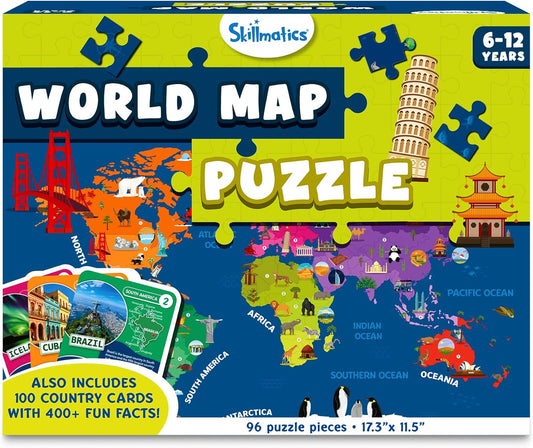 Arjoos | World Map Puzzle - 96 Piece Jigsaw Puzzle | Floor Puzzle & Game | Educational Toy, Geography for Kids, 400+ Facts | Birthday Gifts for Kids - Age - 6+Years