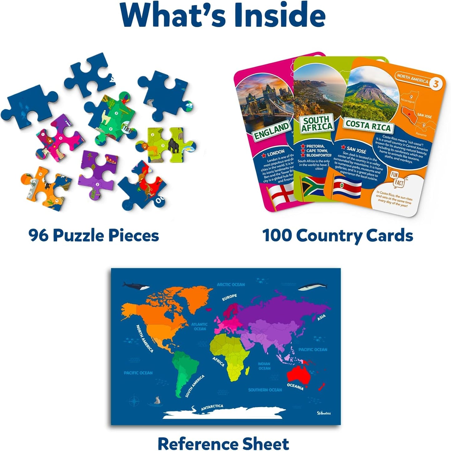 Arjoos | World Map Puzzle - 96 Piece Jigsaw Puzzle | Floor Puzzle & Game | Educational Toy, Geography for Kids, 400+ Facts | Birthday Gifts for Kids - Age - 6+Years