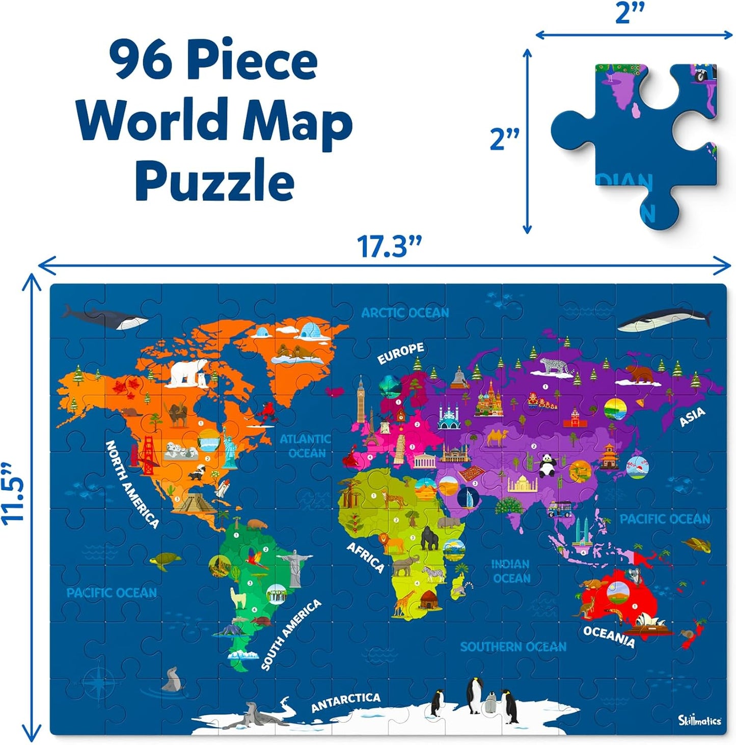 Arjoos | World Map Puzzle - 96 Piece Jigsaw Puzzle | Floor Puzzle & Game | Educational Toy, Geography for Kids, 400+ Facts | Birthday Gifts for Kids - Age - 6+Years