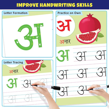 Arjoos | Write & Wipe Flash Cards: Hindi Varnamala (Ka Kha Ga)  | 32 Reusable Cards with Marker Pen | Gifts, Travel Toy & Preschool Learning for Kids  - Age - 3+Years