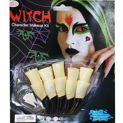 Arjoos | Zombie Witch Fake Nails Cover with 2 teeth's - ( RED Nails ) | Fake Finger Claw Witch Nails Scary , Halloween Nail Finger Tips Creepy , Witch Fingers Long Nails | Halloween Party Supplies ( 5 Nails In a Pack )