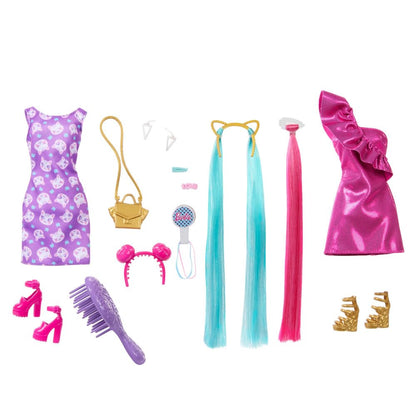 Arjoos  |  Barbie Fun & Fancy Hair With Extra-Long Colorful Blonde Hair And Glossy Pink Dress Doll | 10 Hair And Fashion Play Accessories