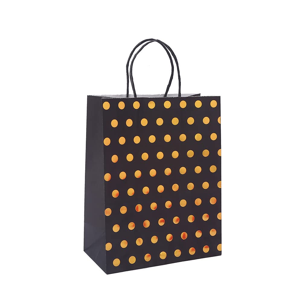 Arjoos | Black & White Gift Bags with Gold Dot Paper Bags (pack Of 12)