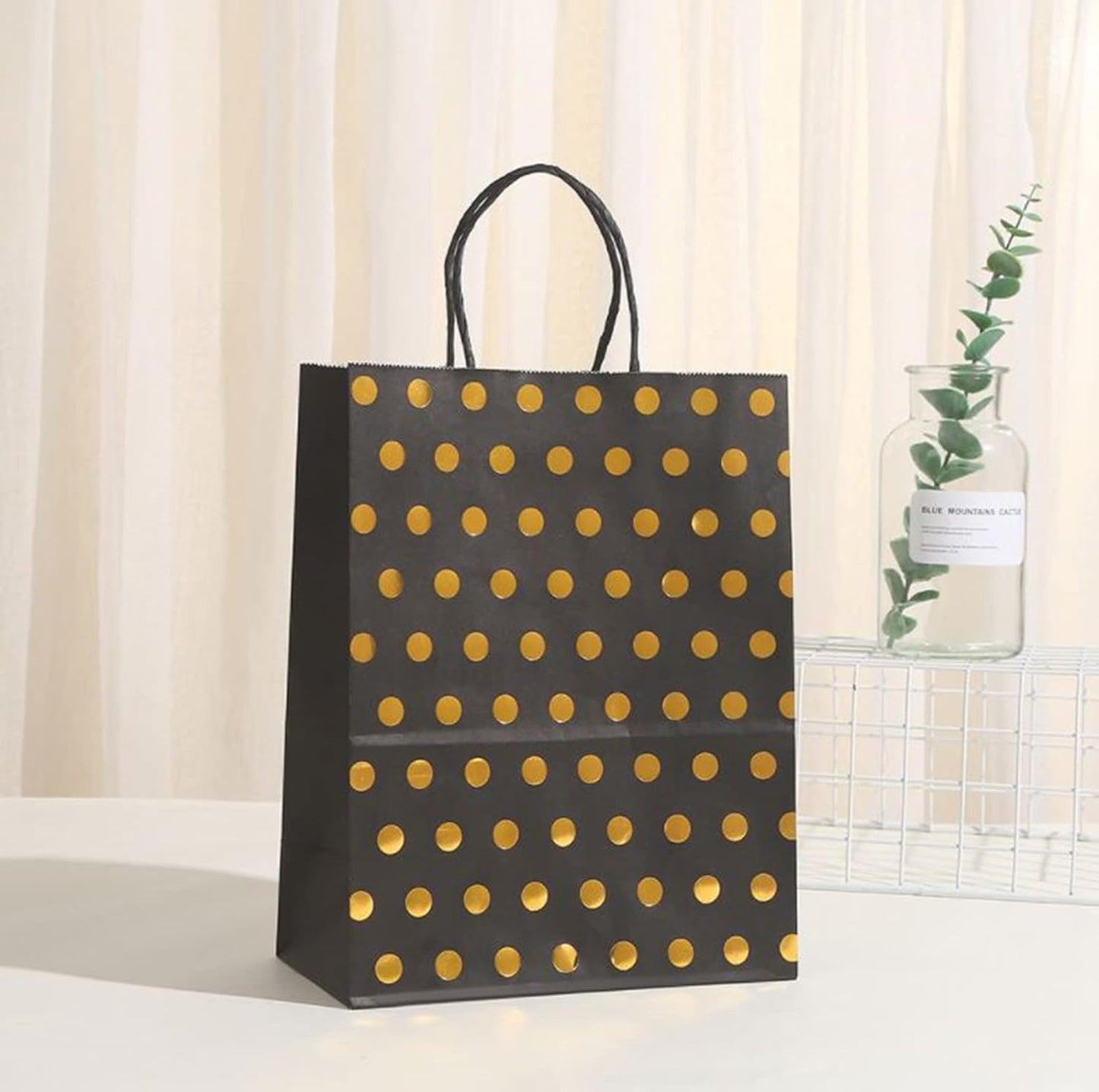 Arjoos | Black & White Gift Bags with Gold Dot Paper Bags (pack Of 12)