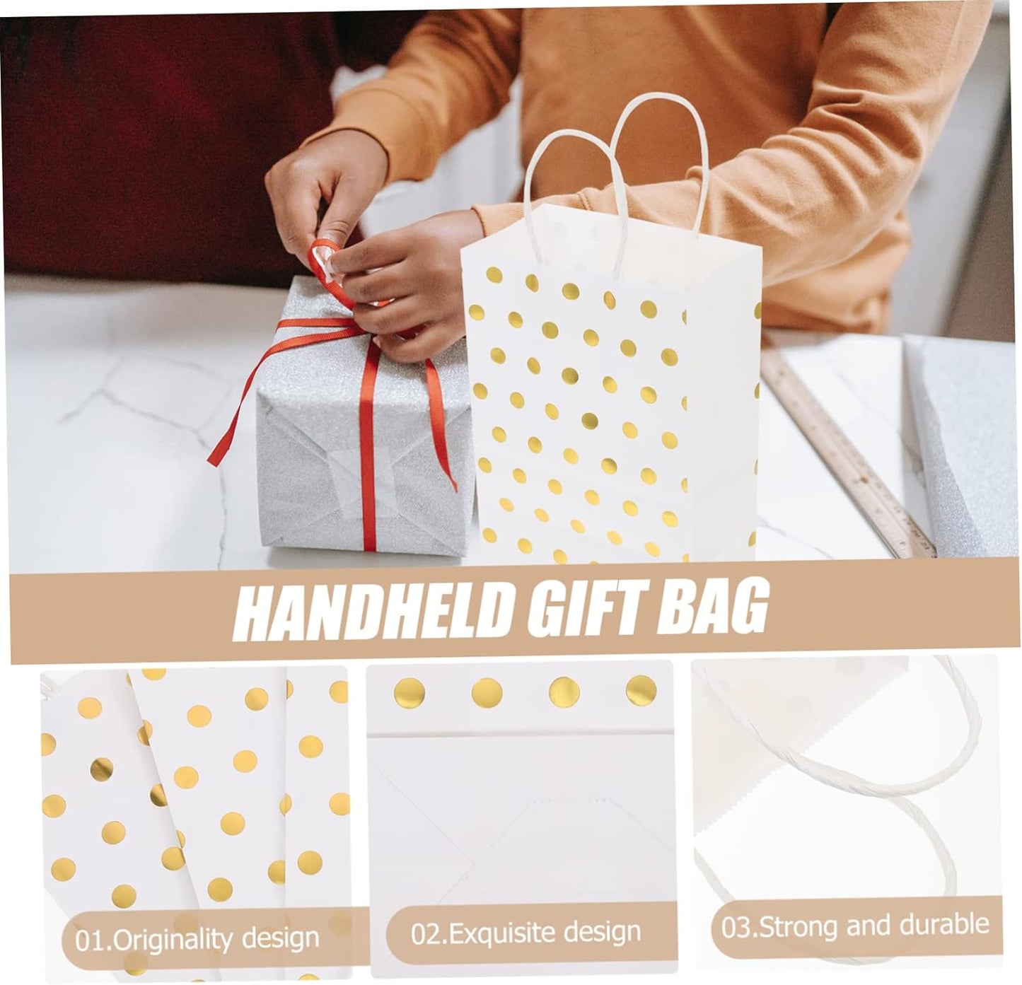 Arjoos | Black & White Gift Bags with Gold Dot Paper Bags (pack Of 12)