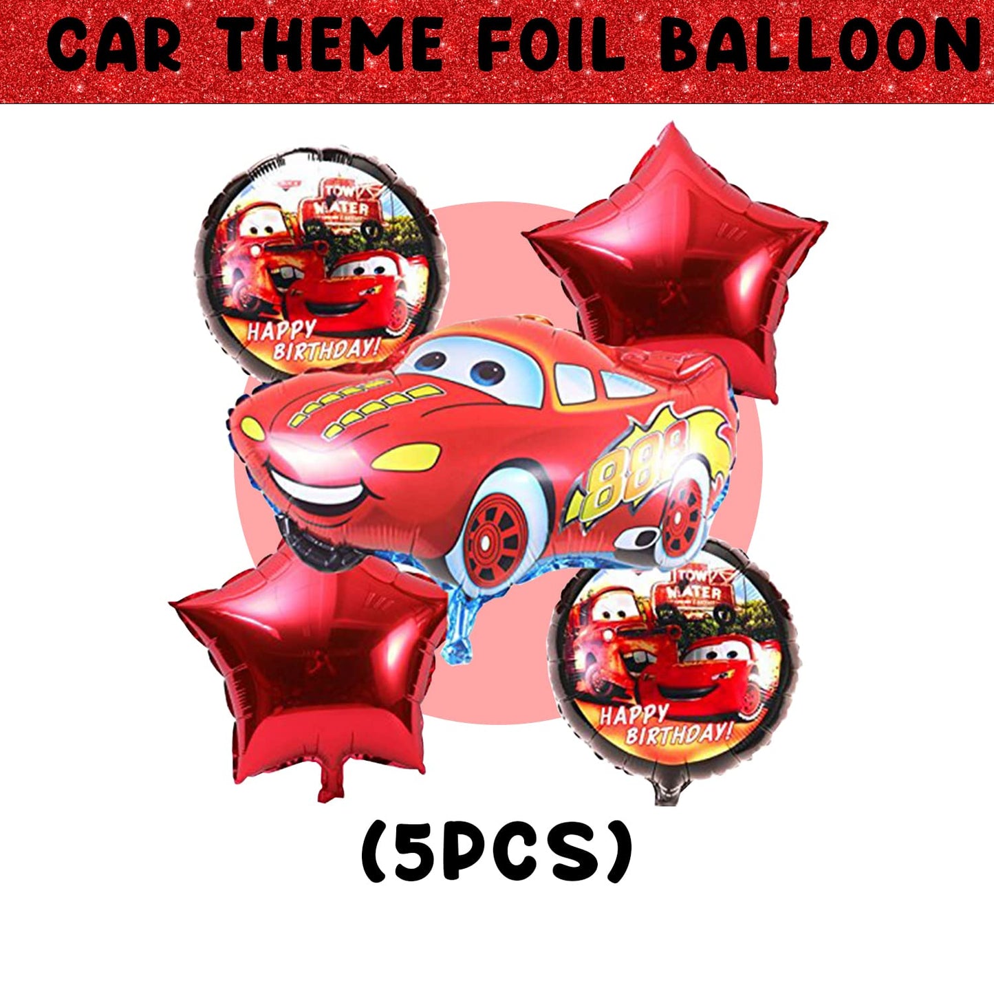 Arjoos | Car Theme  Birthday Decoration | Foil Balloon Bouquet Set Of 5