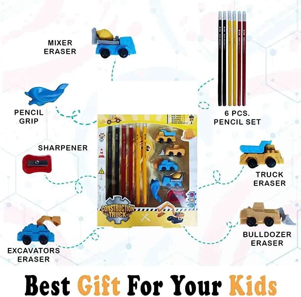 Arjoos | Construction Truck Theme Stationery kit for Kids