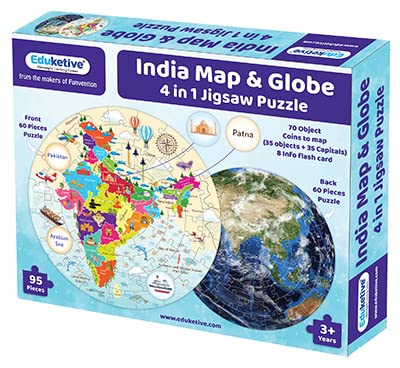 Arjoos  |  Eduketive India Map & Globe - 4 in 1 Puzzle Activity Game | 95 Pieces Jigsaw Puzzle - Kids Age 4+