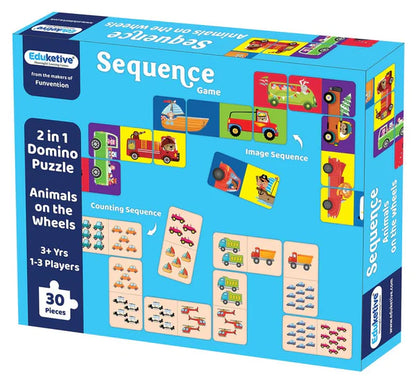 Arjoos | Sequence 2 in 1 Puzzle - Animals on The Wheels | Double Sided Educational 30 Pieces Puzzle | Jigsaw Puzzles For Kids | Birthday Gifts for Kids - Pack of 1