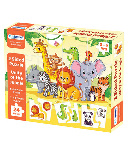 Arjoos  |  Eduketive Unity Of The Jungle 2 Sided Puzzle Single Front Puzzle & Back Puzzles - 24 Pieces