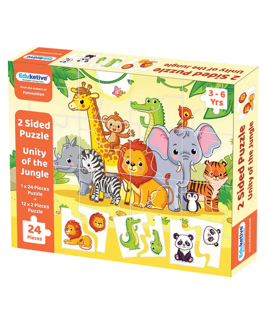 Arjoos | Unity Of The Jungle 2 Sided Puzzle Single Front Puzzle & Back Puzzles - 24 Pieces | Jigsaw Puzzles For Kids | Birthday Gifts for Kids - Pack of 1