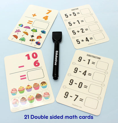 Arjoos |  Eduketive 1+2=3 Write & Wipe Reusable Activity Cards |  Writing Practice & Preschool Learning Educational Game with Exercise Book | Ages ( 3-9 yrs )